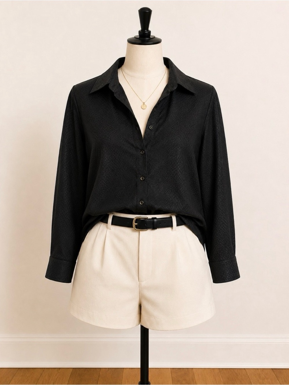Black Satin Button Down Shirt
